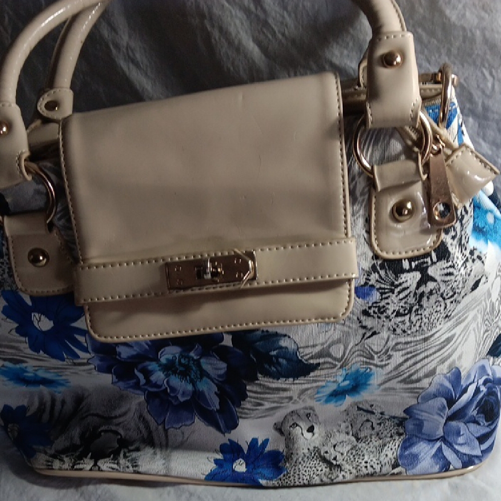 Elegant Beige and Blue Women's Handbag